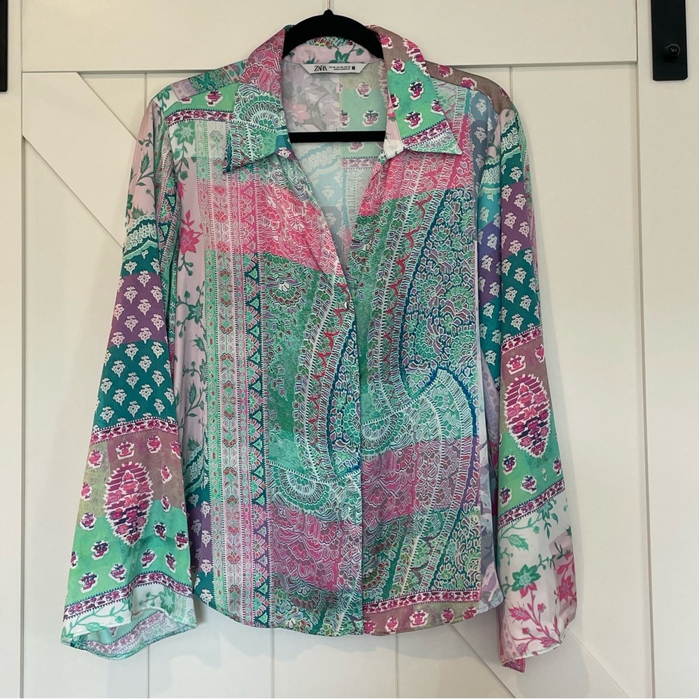 Zara Patchwork- Multicolor Paisley Button Down Shirt - XXL